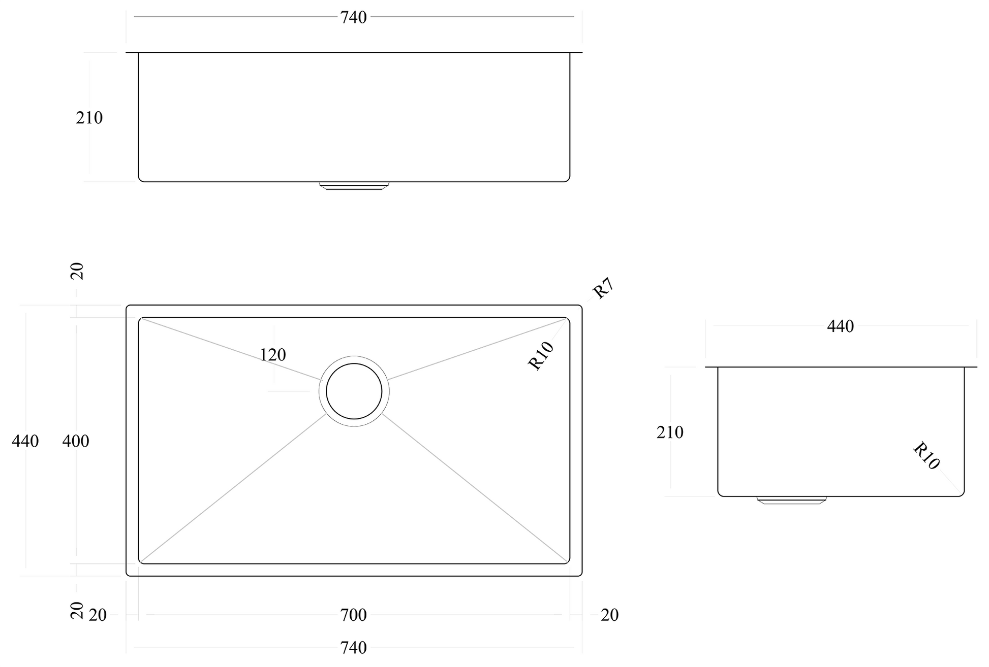 CODE ASPEN 700X400 PVD 304 STAINLESS STEEL KITCHEN SINKS - 5 COLOURS