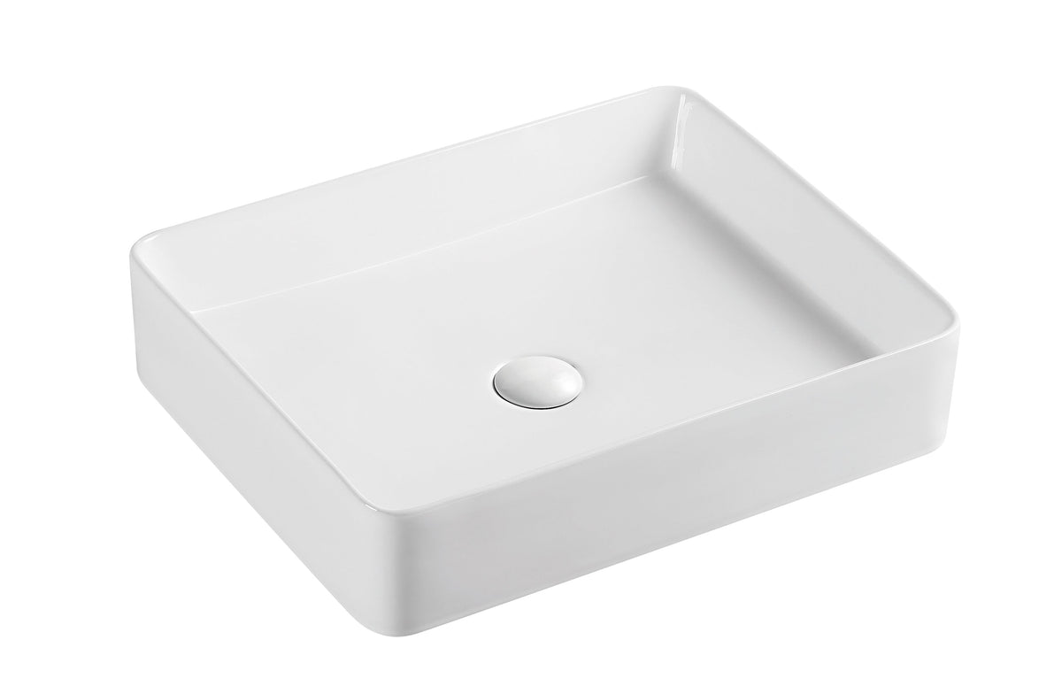 Pure rectangle ceramic vessel basin in matte finish on a vanity top