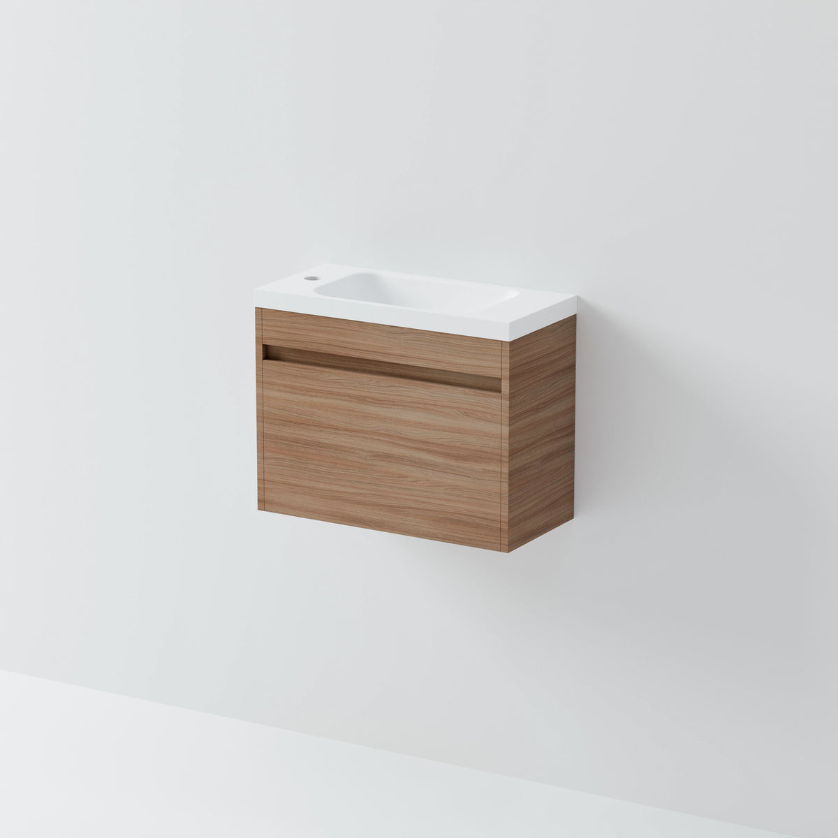 Luxe 550 WC wall hung vanity with handle-free cabinet and white integrated basin