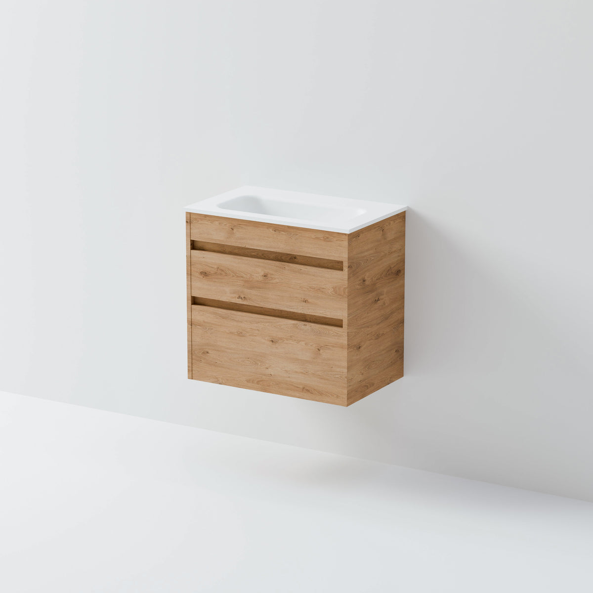 Luxe 600 compact slim wall hung vanity with two drawers and slim basin