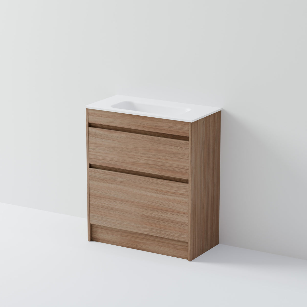 Luxe 750 slim floorstanding two drawer vanity with integrated white basin