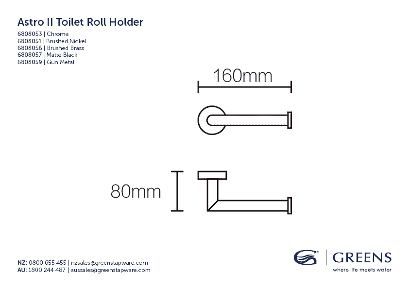 GREENS ASTRO II TOILET ROLL HOLDER - 5 COLOURS