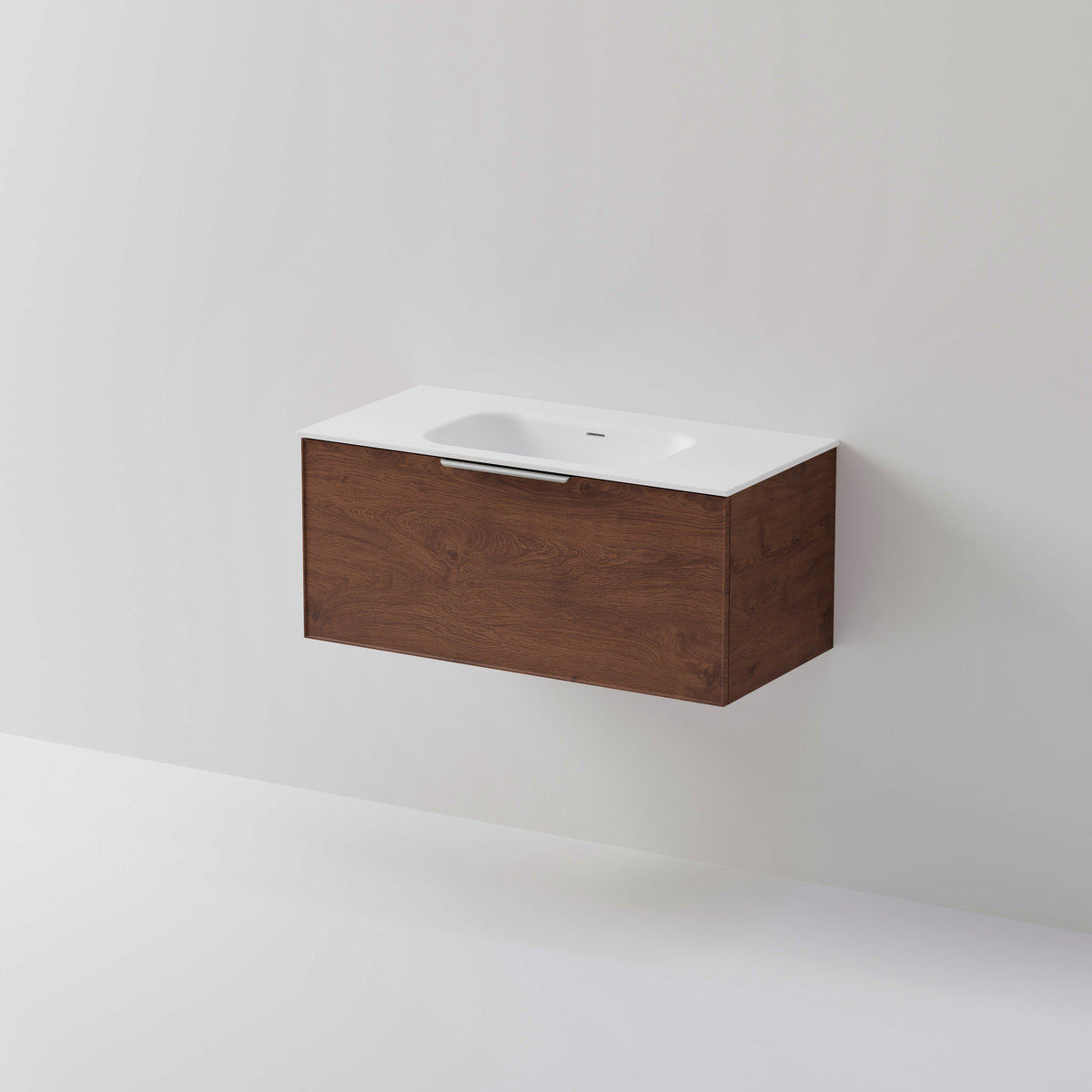 Lineare 1000 single drawer wall hung vanity with white inset basin