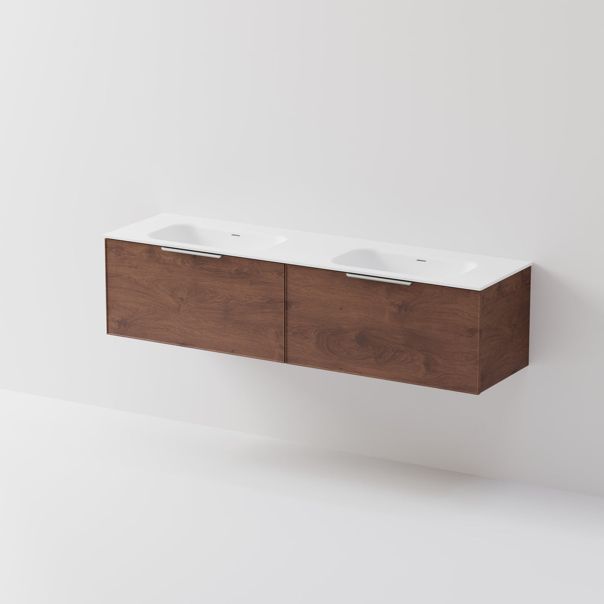 Lineare 1800 two drawer wall hung vanity with white inset basin top