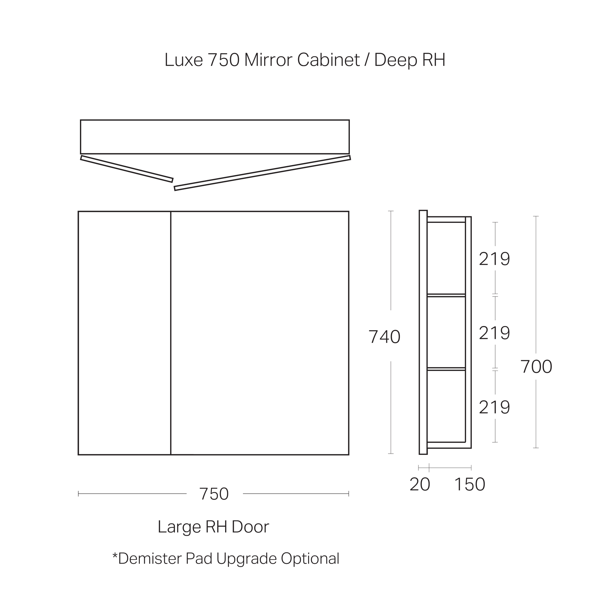 Code Luxe 750mm Mirror Cabinet | 2 Door