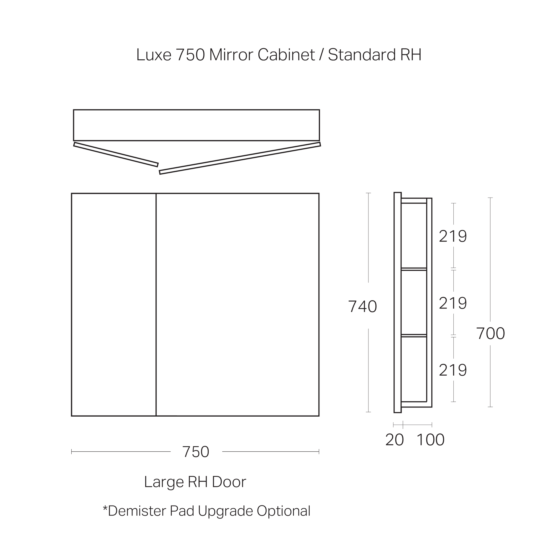 Code Luxe 750mm Mirror Cabinet | 2 Door