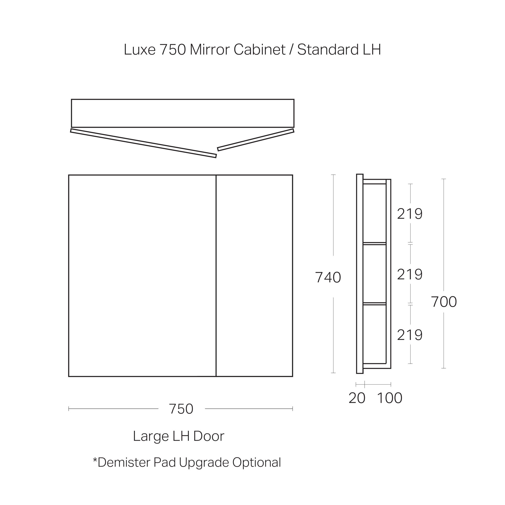 Code Luxe 750mm Mirror Cabinet | 2 Door