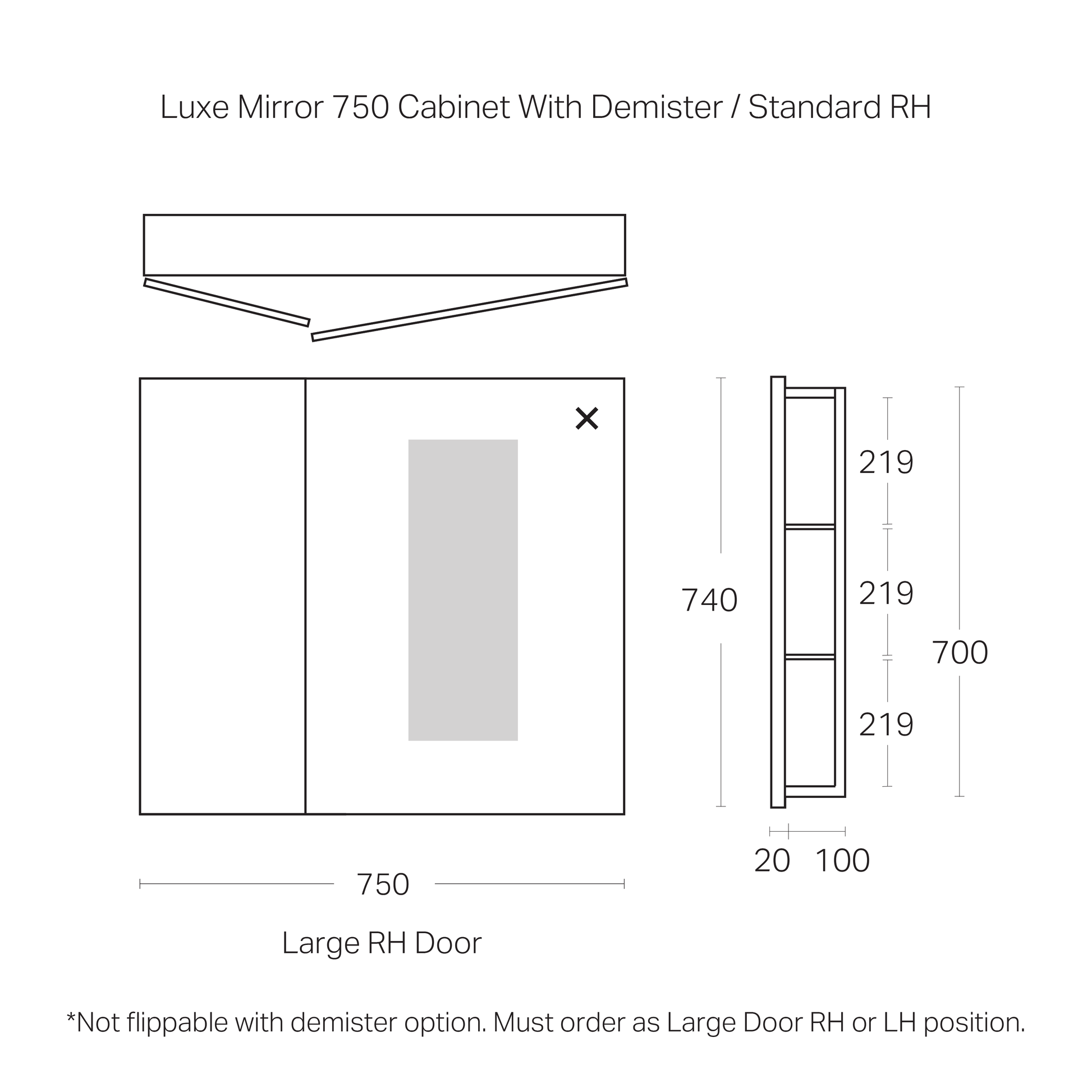 Code Luxe 750mm Mirror Cabinet With Demister | 2 Door