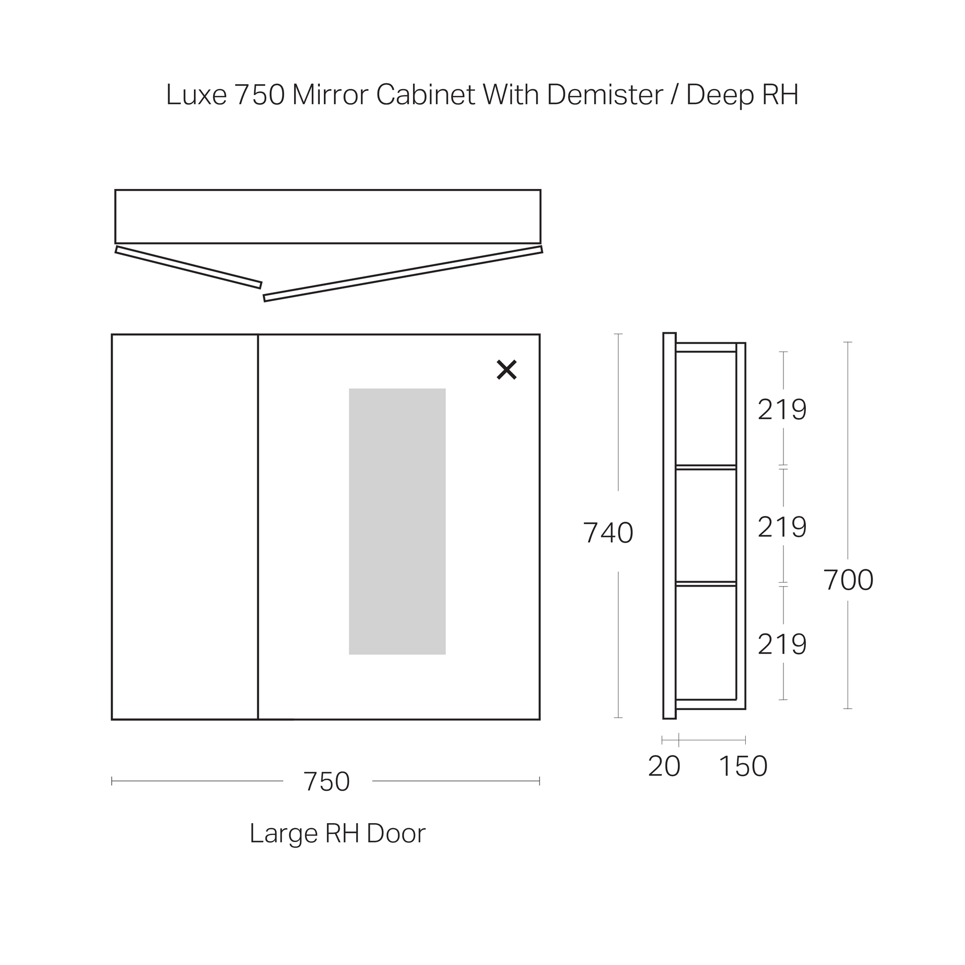 Code Luxe 750mm Mirror Cabinet With Demister | 2 Door