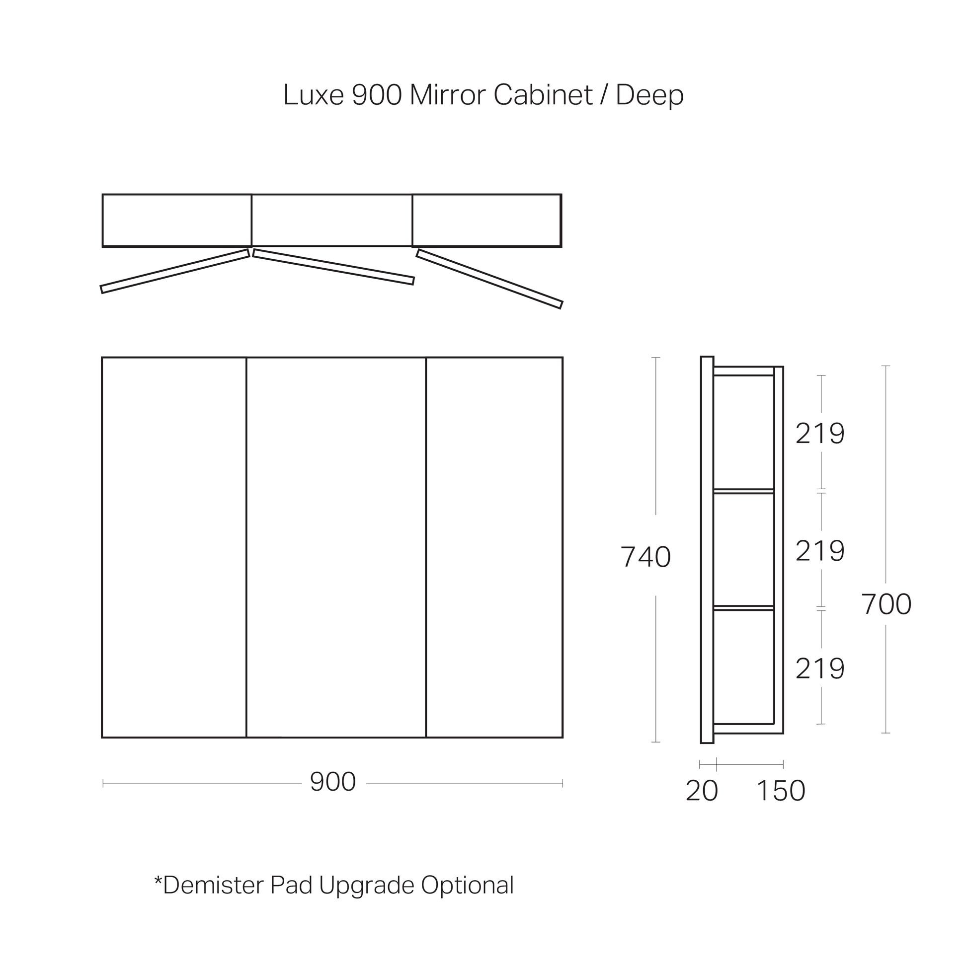 Code Luxe 900mm Mirror Cabinet With Demister | 3 Door