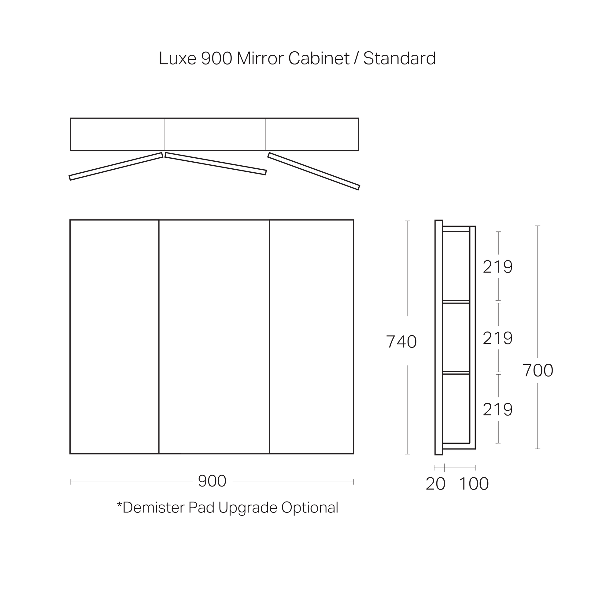 Code Luxe 900mm Mirror Cabinet With Demister | 3 Door