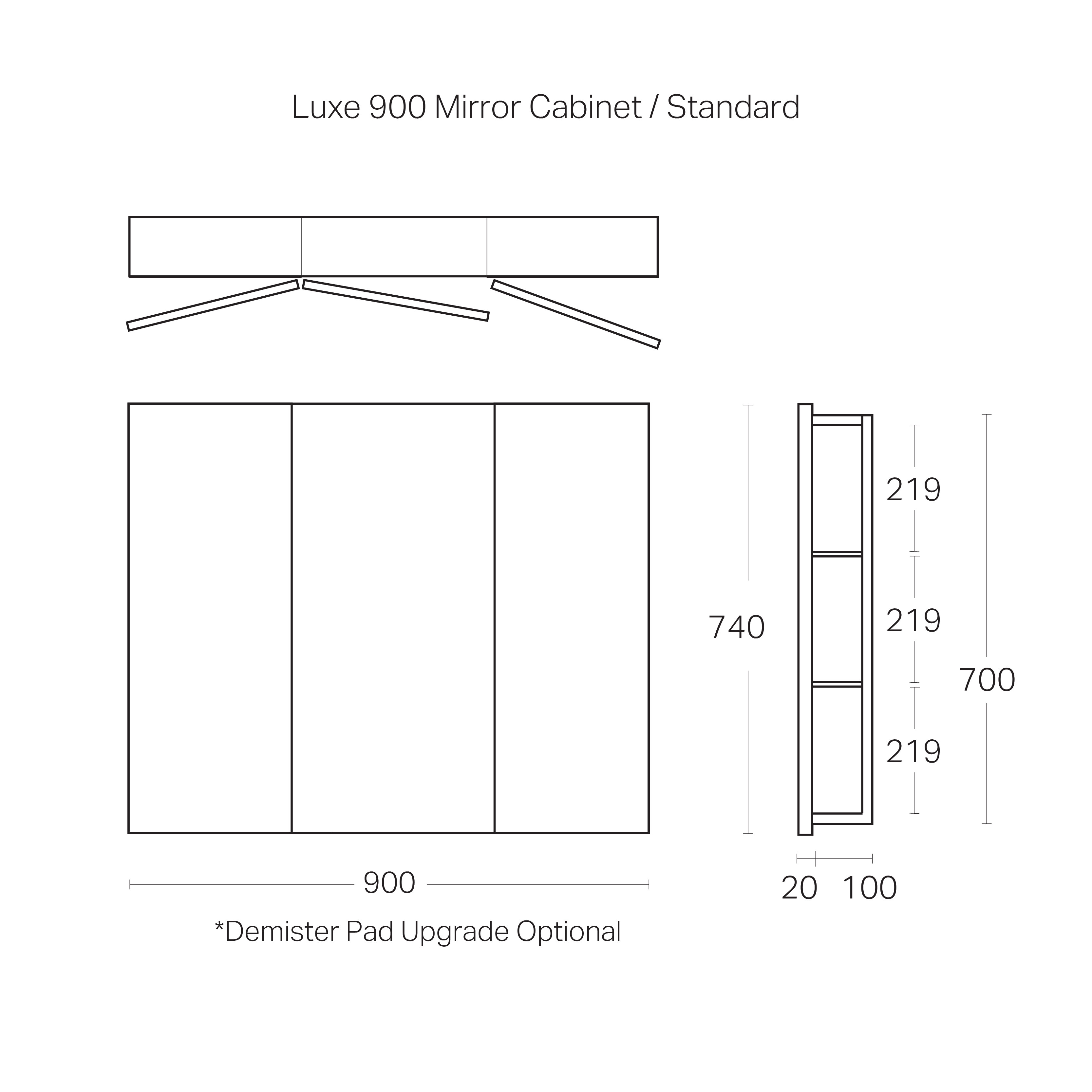 Code Luxe 900mm Mirror Cabinet With Demister | 3 Door