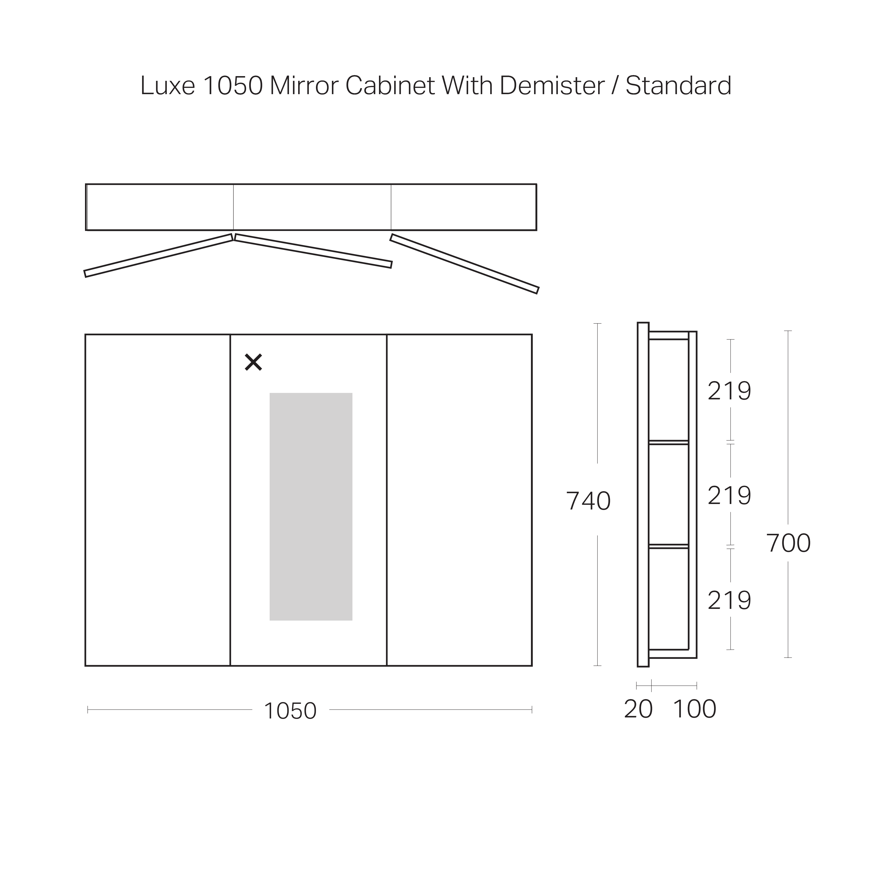 Code Luxe 1050mm Mirror Cabinet With Demister | 3 Door