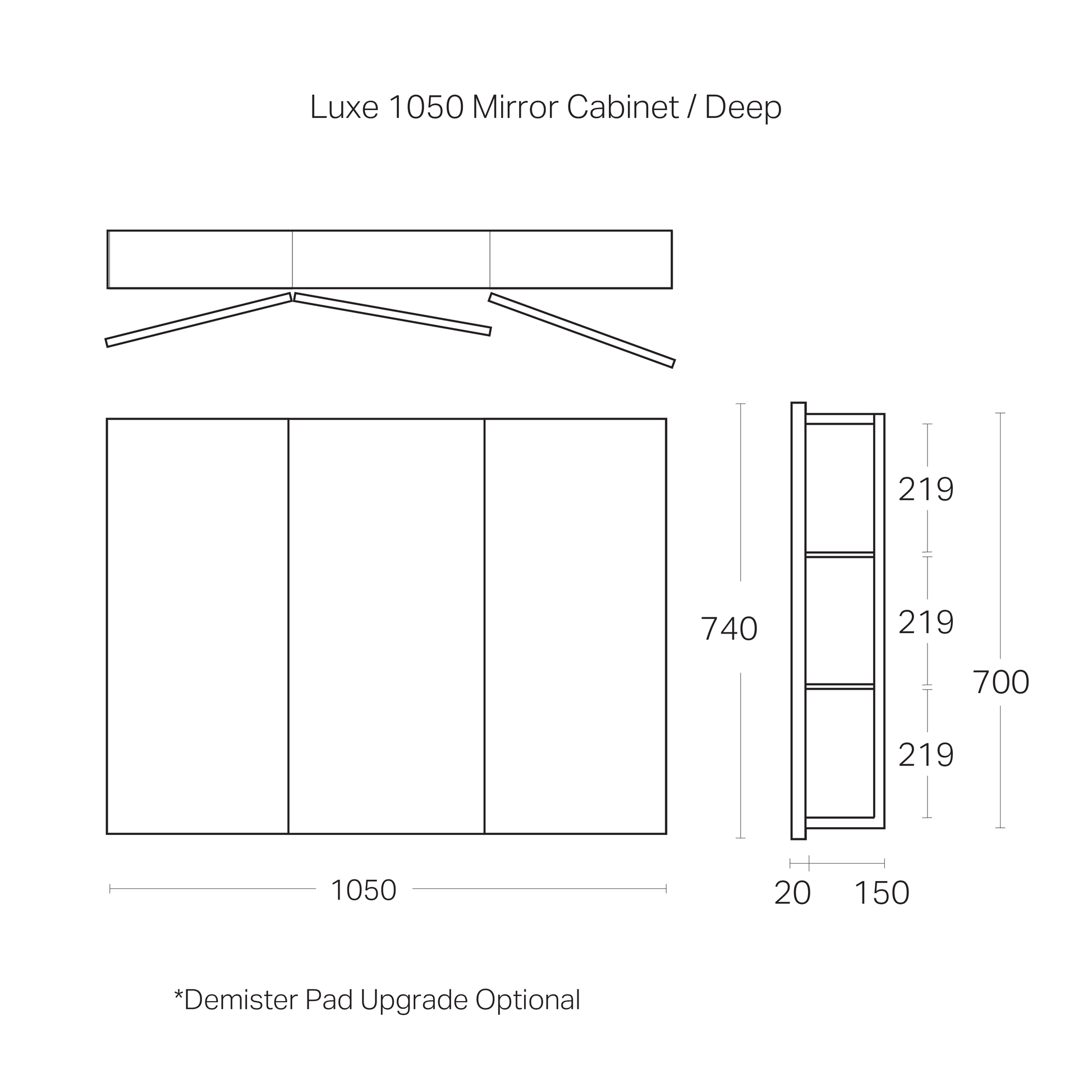 Code Luxe 1050mm Mirror Cabinet | 3 Door