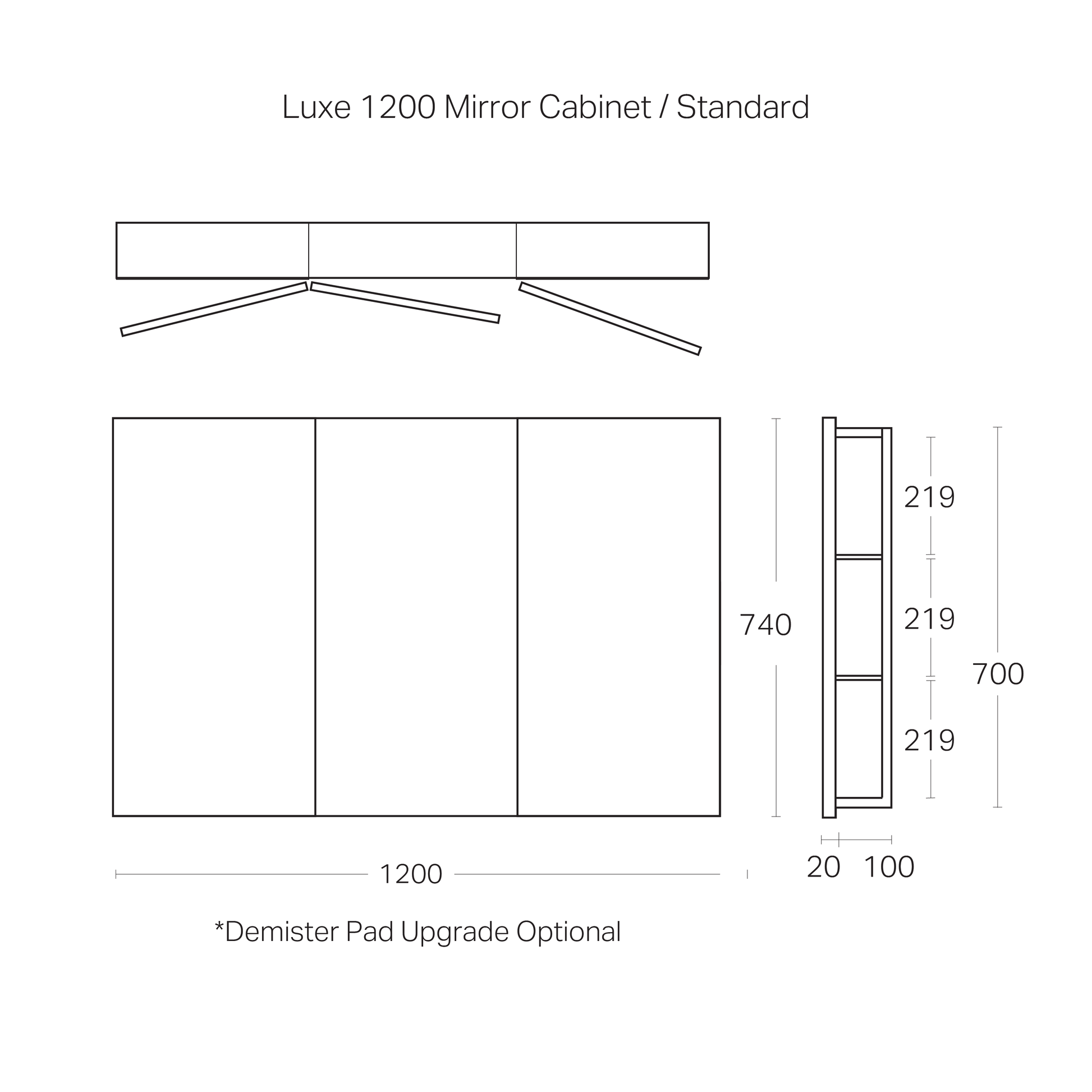 Code Luxe 1200mm Mirror Cabinet | 3 Door