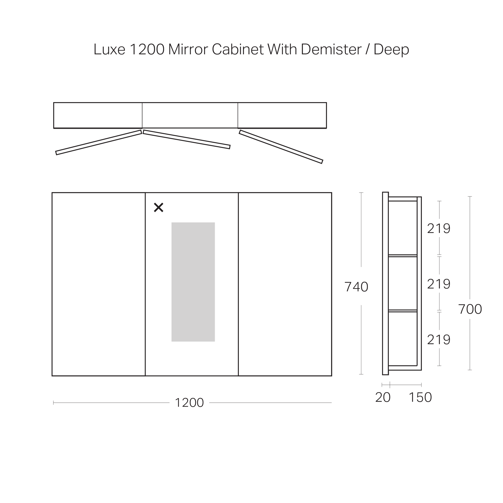 Code Luxe 1200mm Mirror Cabinet With Demister | 3 Door