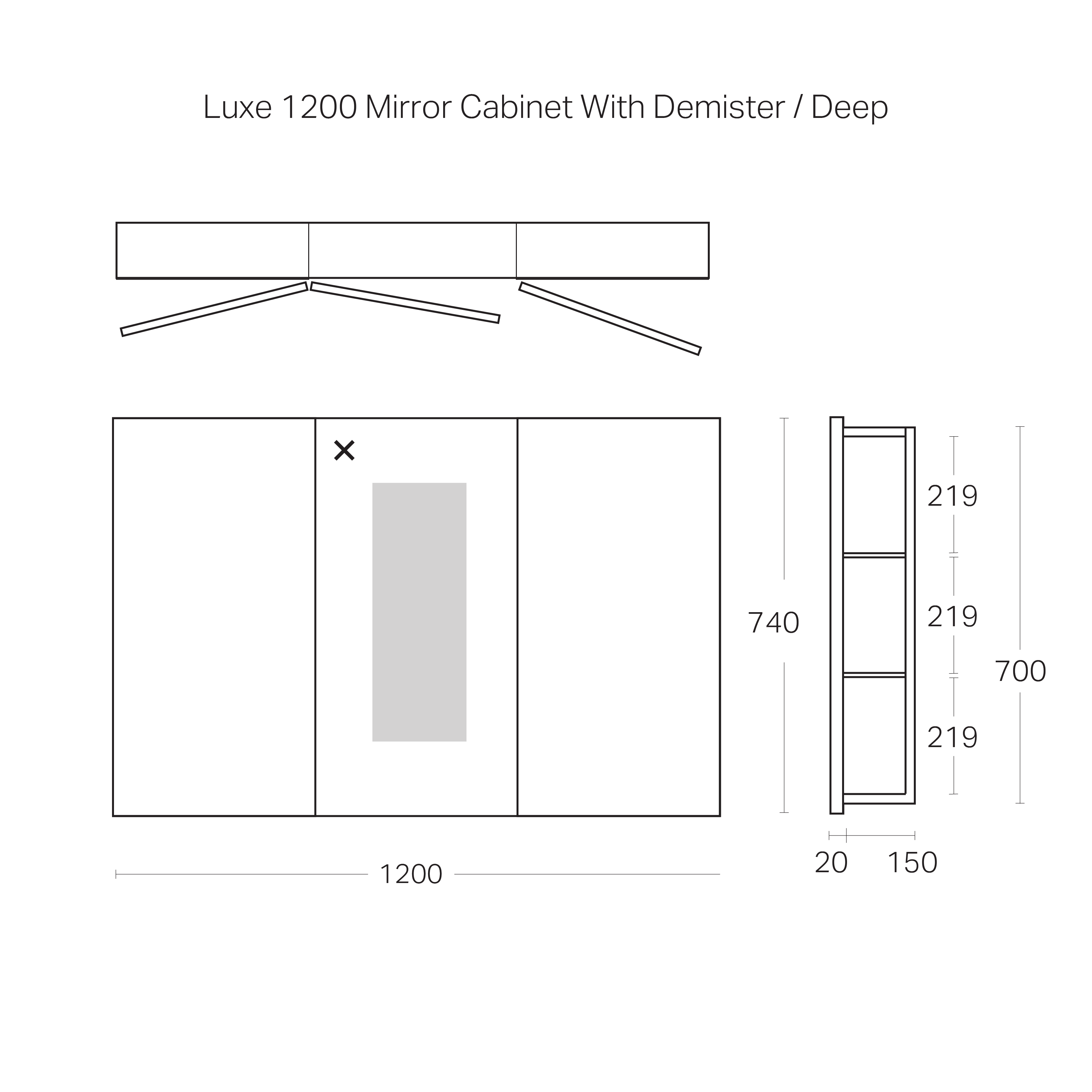 Code Luxe 1200mm Mirror Cabinet With Demister | 3 Door