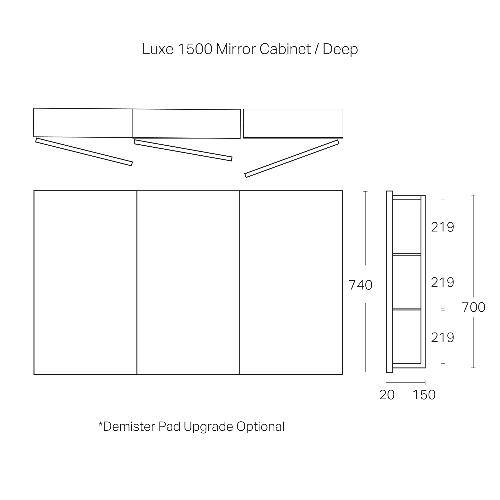 Code Luxe 1500mm Mirror Cabinet | 3 Door