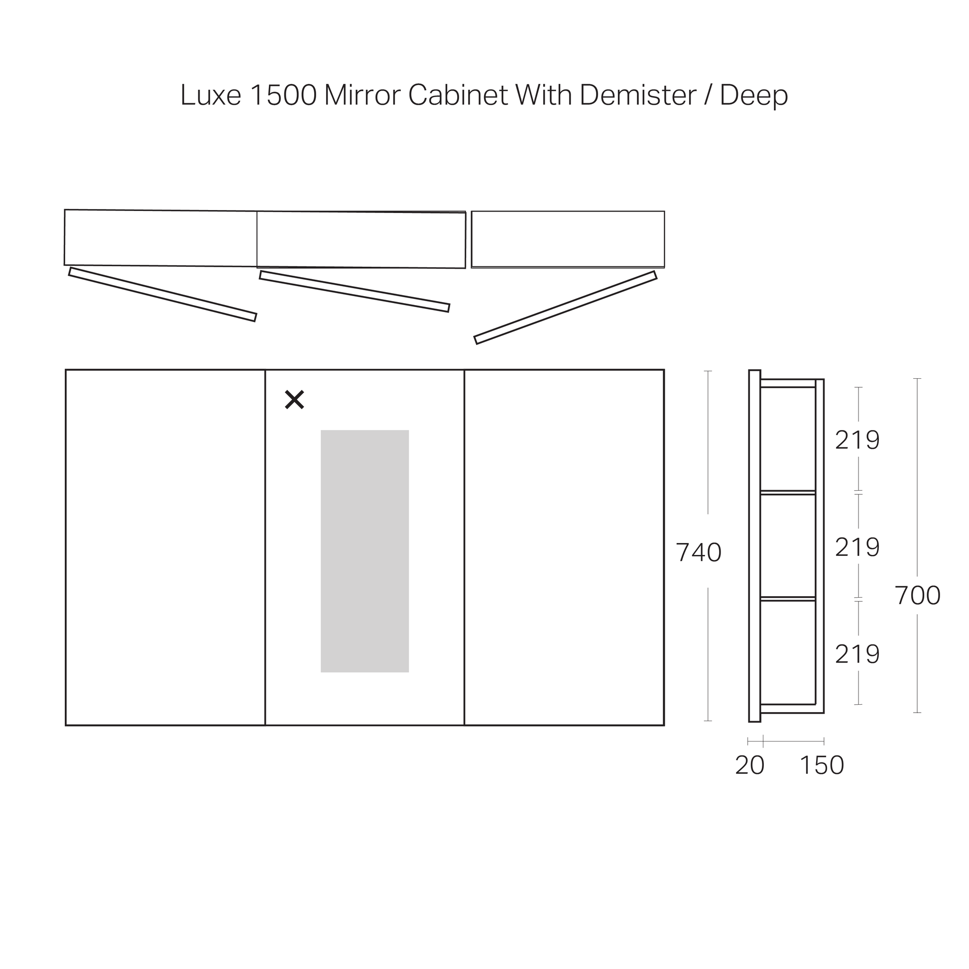 Code Luxe 1500mm Mirror Cabinet With Demister | 3 Door