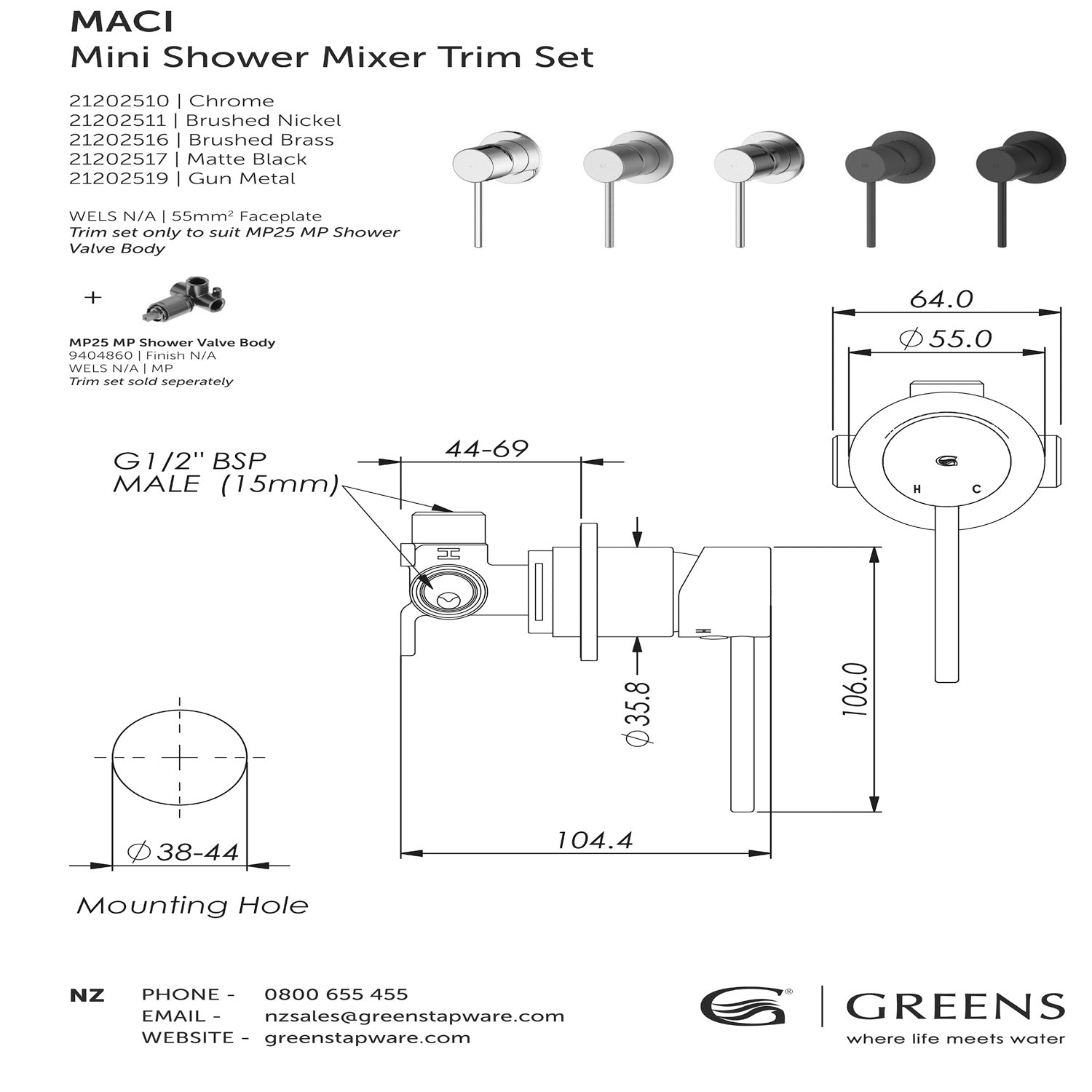 GREENS MACI MINI SHOWER MIXER - 5 COLOURS