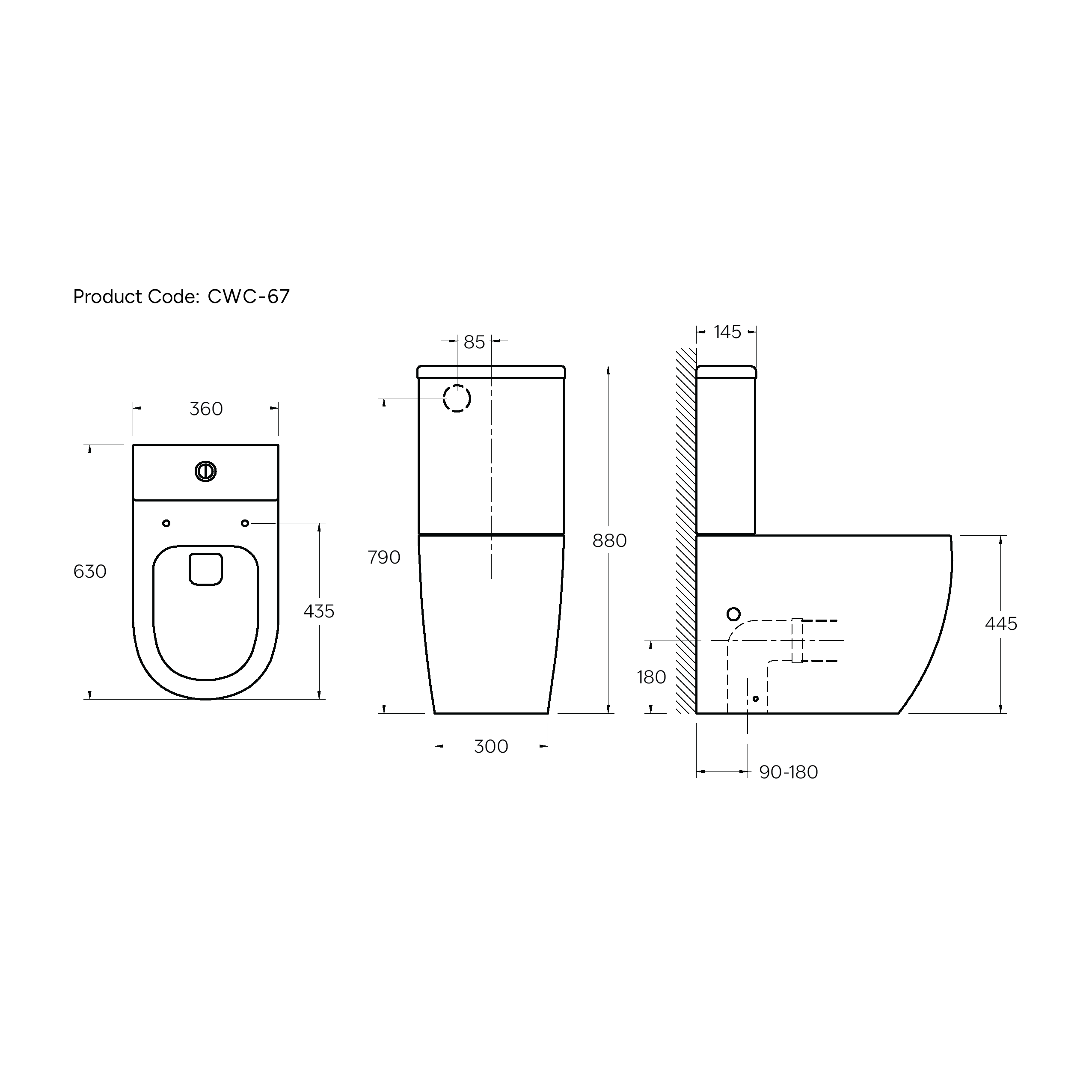 CODE FLOW TYPHOON OVERHEIGHT BTW TOILET SUITE - GLOSS WHITE