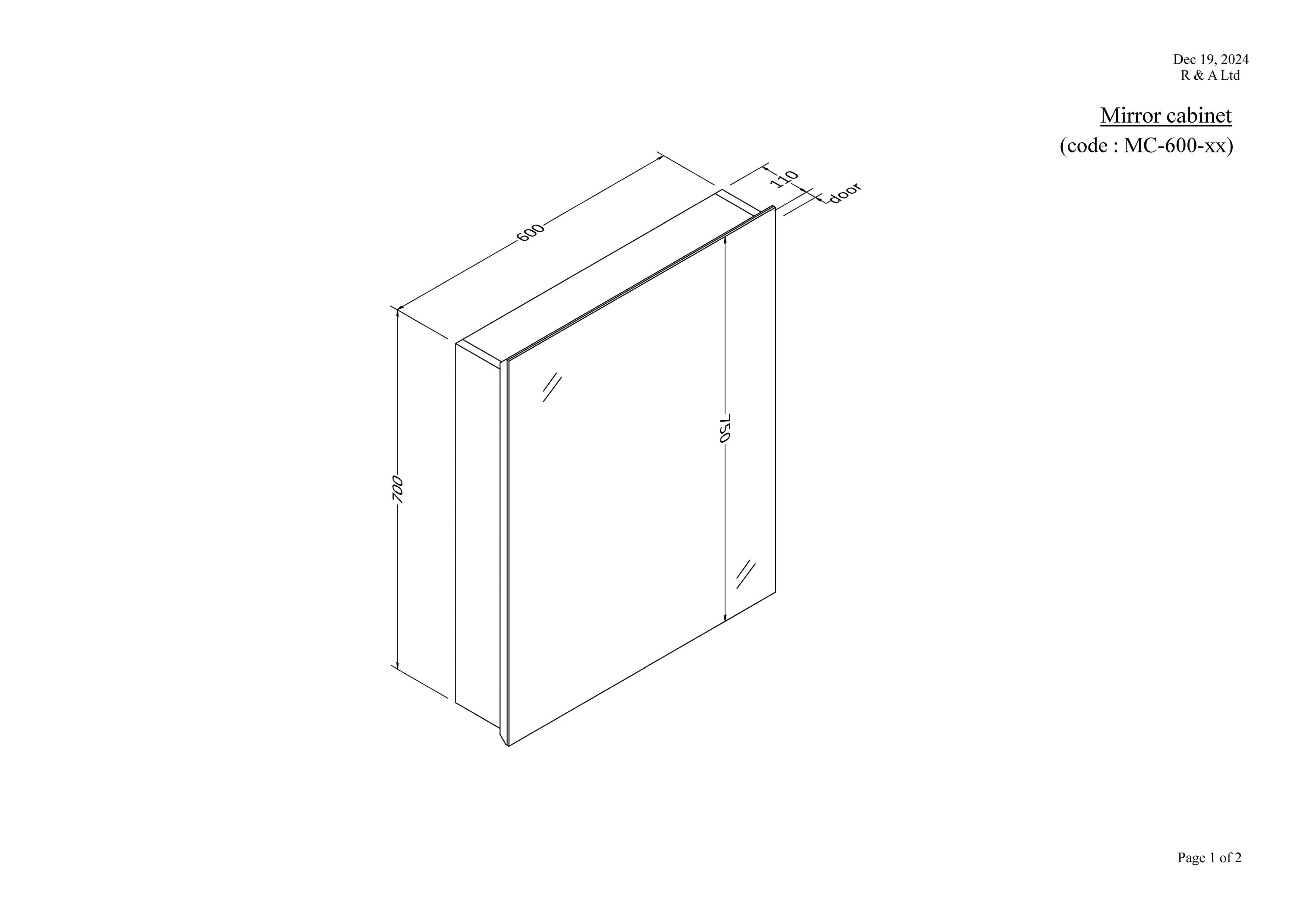 CODE PAVIA 600 MIRROR CABINET