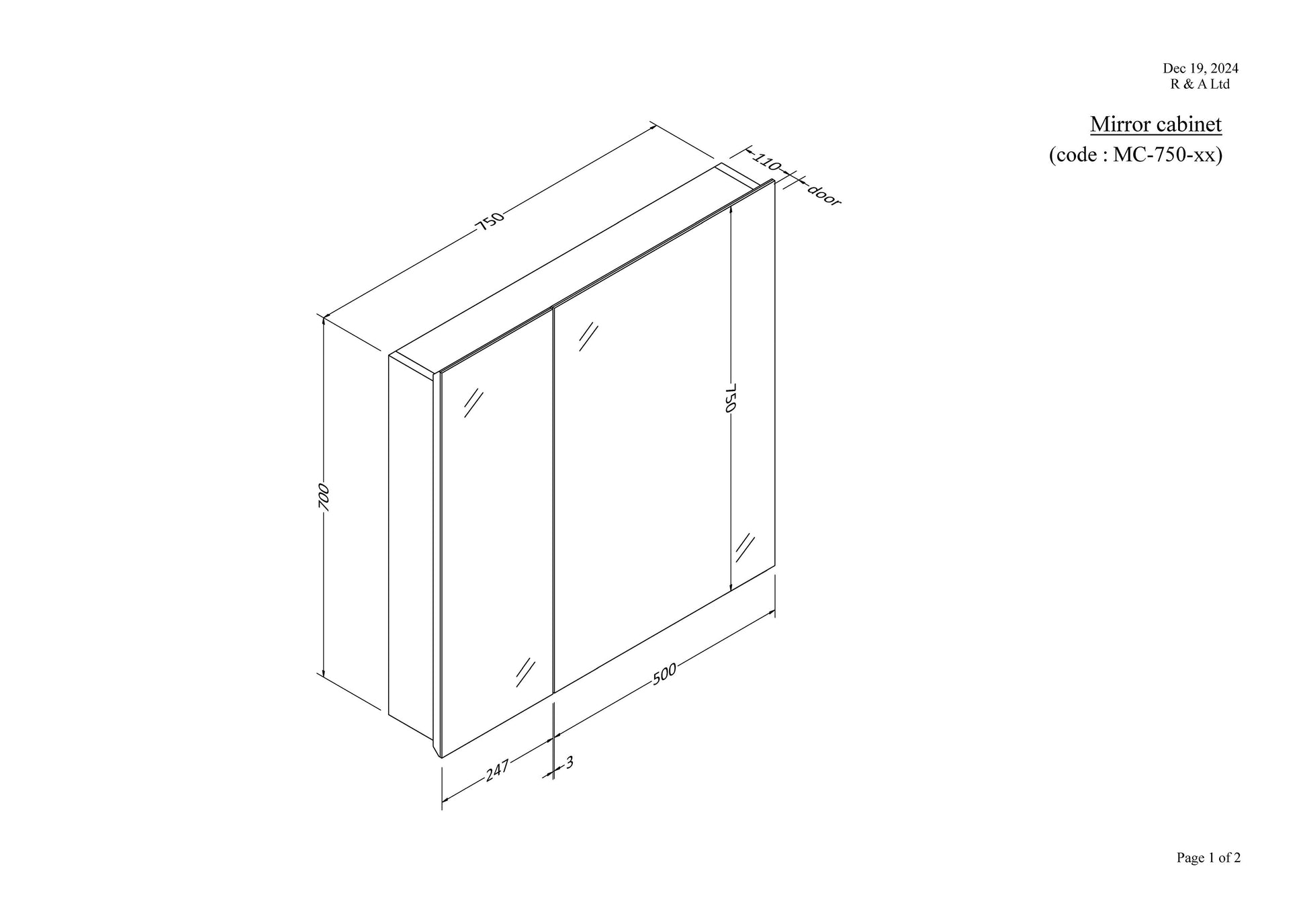 CODE PAVIA 750 MIRROR CABINET