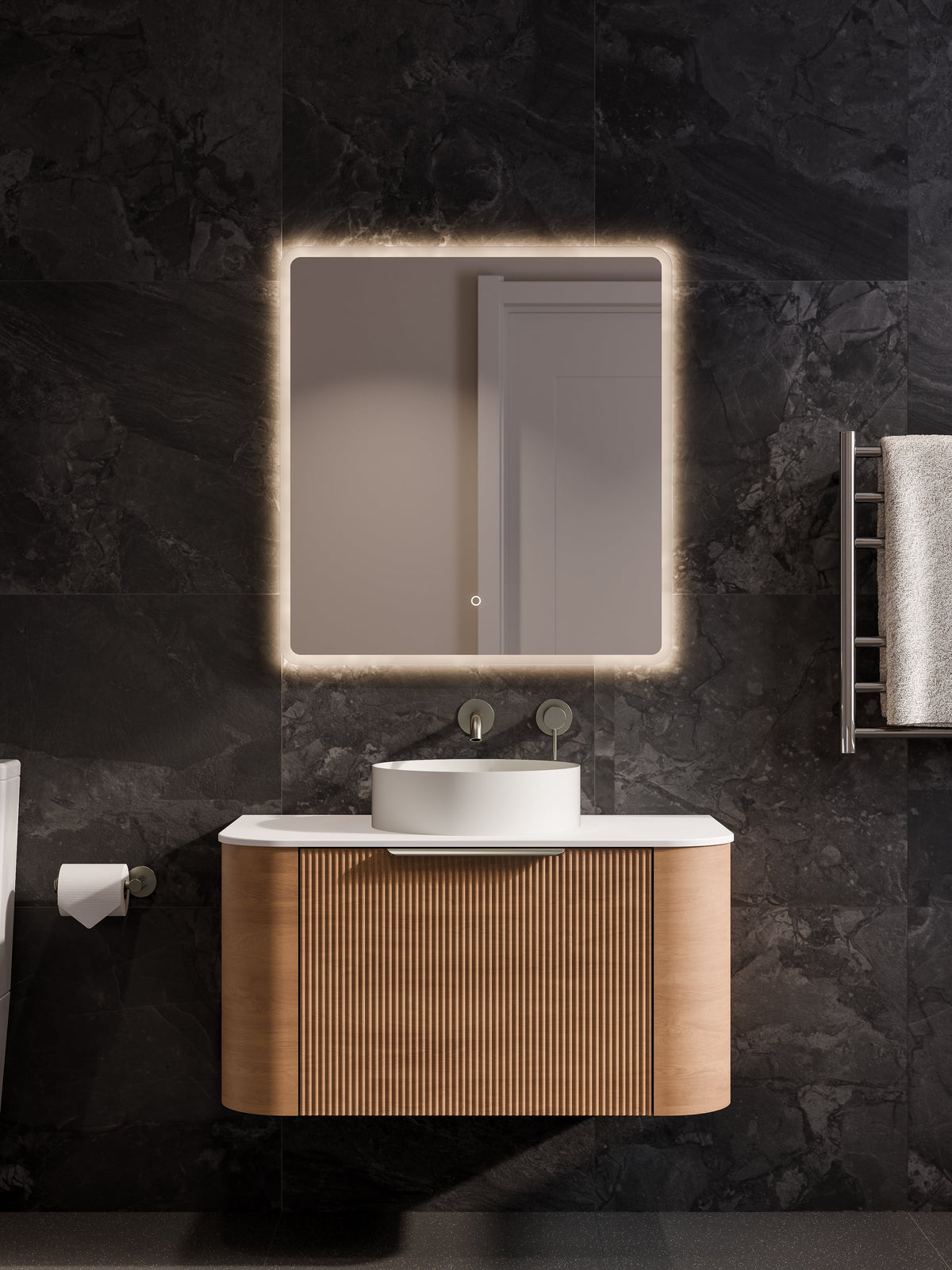 Nature 900 Vanity | Flat Slab Top & Pillar Drawer Front