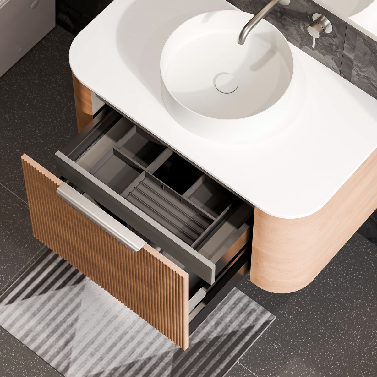 Nature 900 Vanity | Flat Slab Top & Pillar Drawer Front