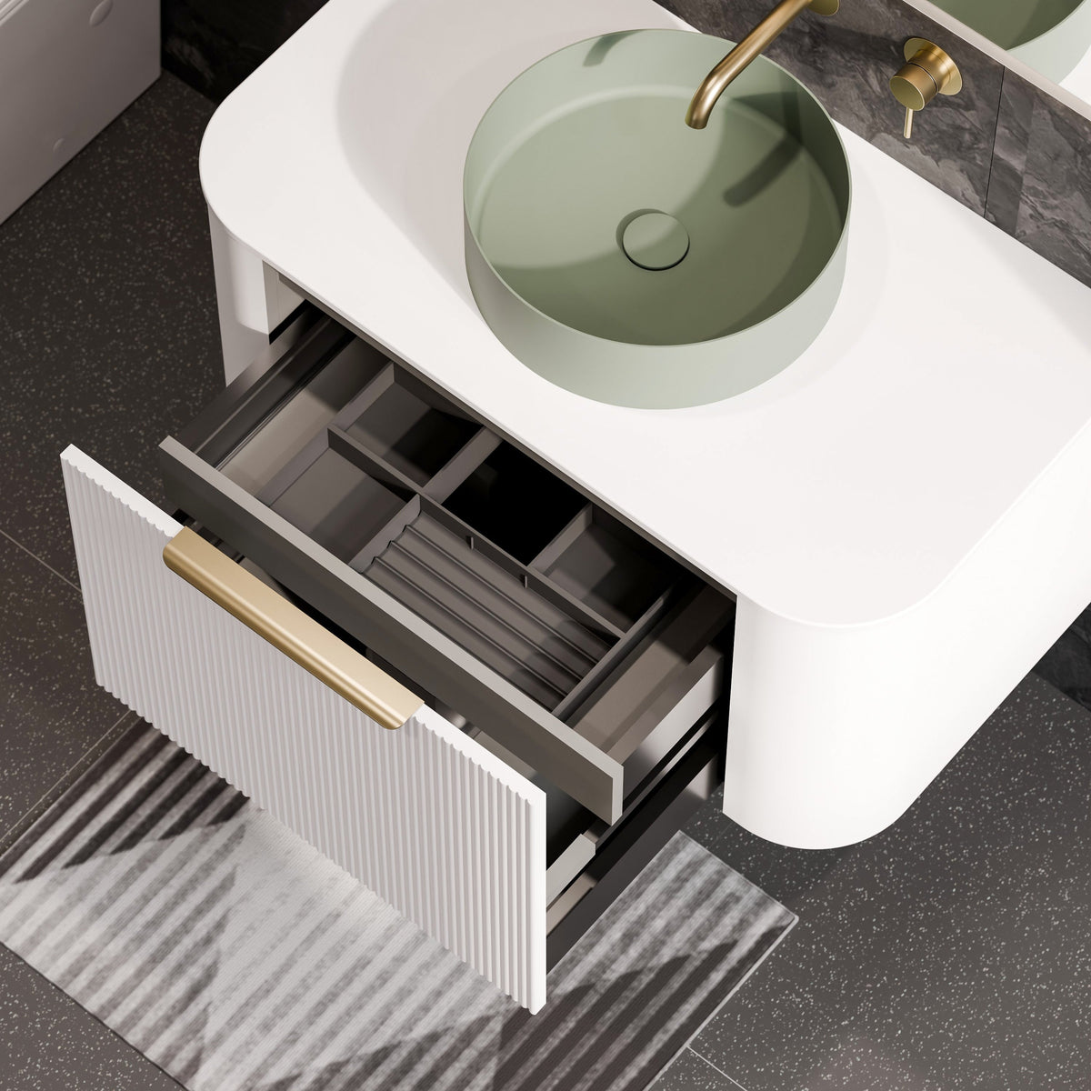 Nature 900 Vanity | Flat Slab Top & Pillar Drawer Front