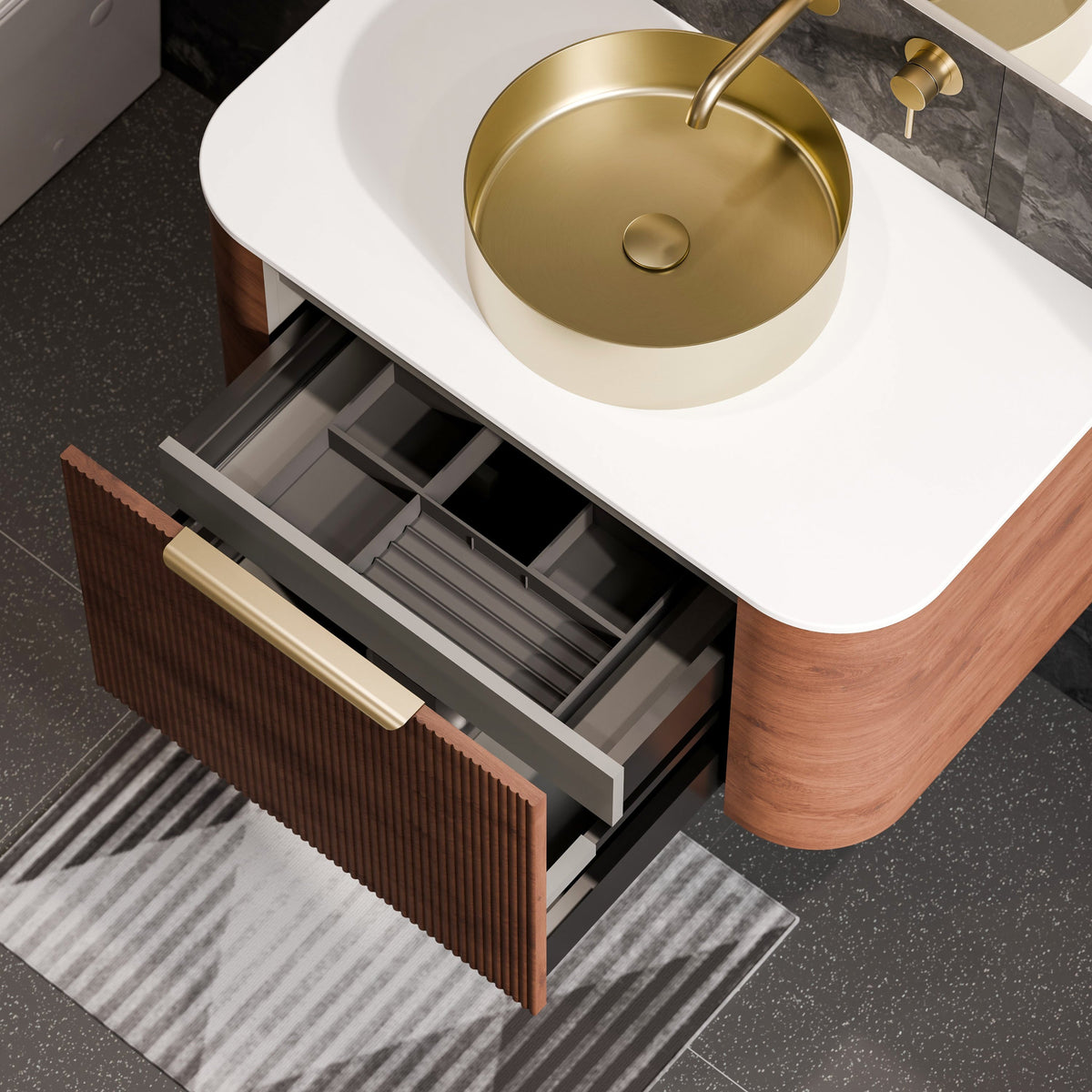 Nature 900 Vanity | Flat Slab Top & Pillar Drawer Front
