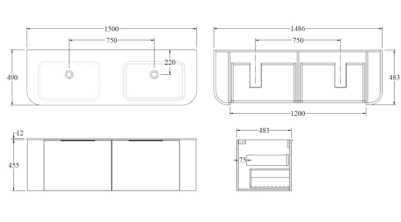 Code Nature 1500 Vanity | Flat Slab Top | Pillar Front