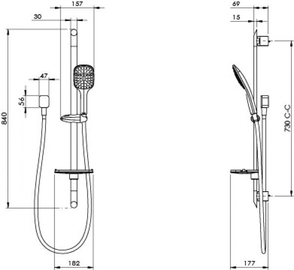 FELTON QUE II SINGLE SPRAY SLIDE SHOWER - 3 COLOURS