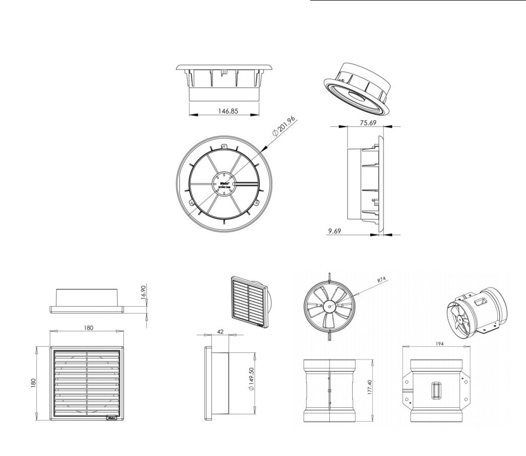 WEISS CEILING FV160 EXTRACTION STANDARD FAN KIT 400M3/HR
