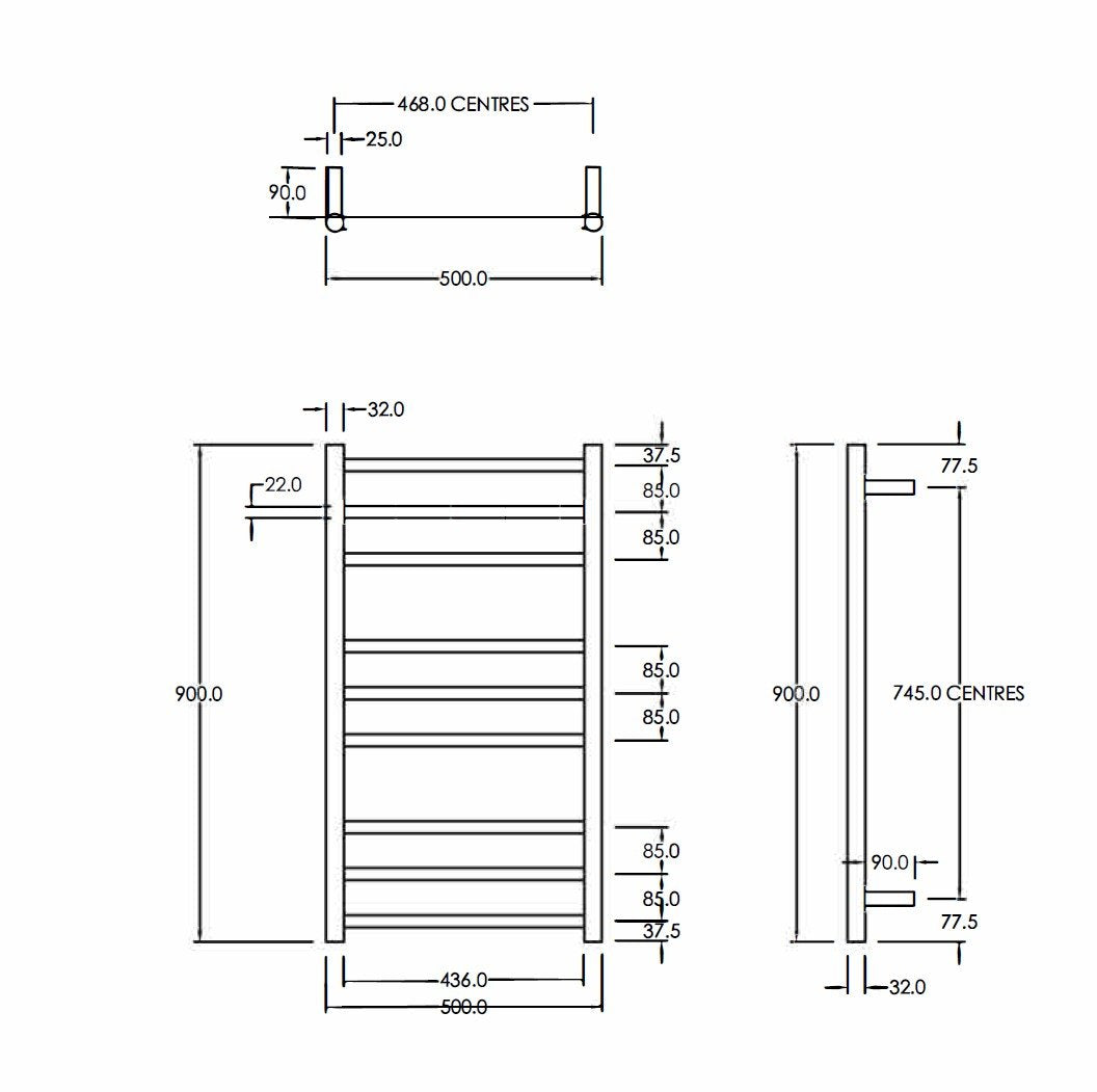 12VOLT CODE HEATED TOWEL LADDERS 900X500MM RANGE