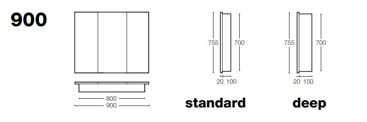 ST MICHEL DANTE DEEP PLUS MIRROR CABINET WHITE 900MM