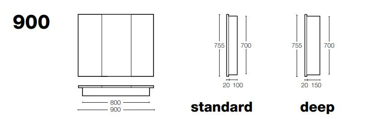 ST MICHEL DANTE PLUS MIRROR CABINET WHITE 900MM