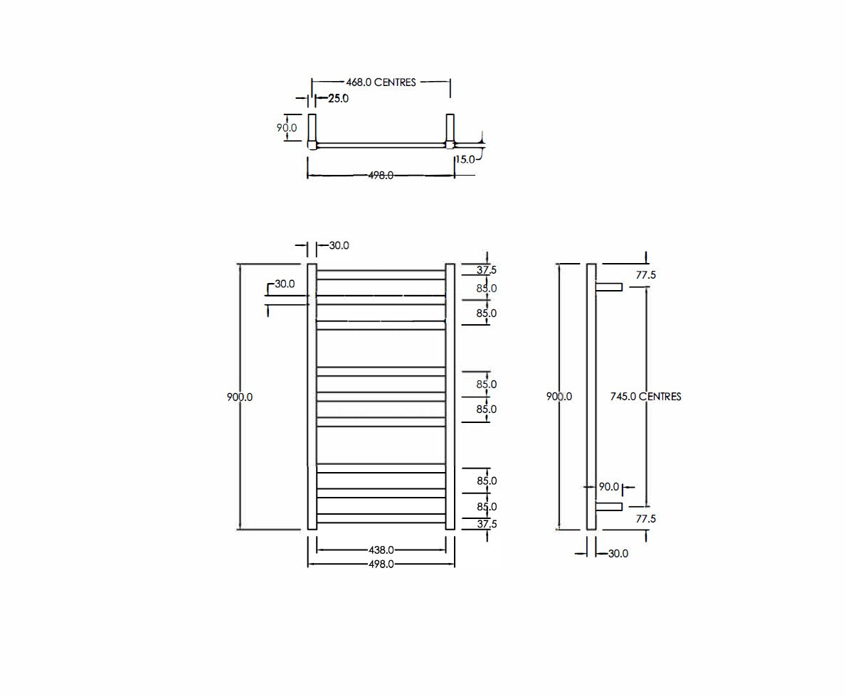 CODE SQUARE HEATED TOWEL LADDERS 900X500MM - 5 COLOURS
