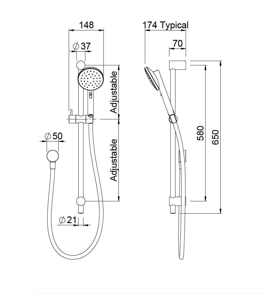 METHVEN MINIMALIST II MK2 SHOWER SLIDE - 3 COLOURS