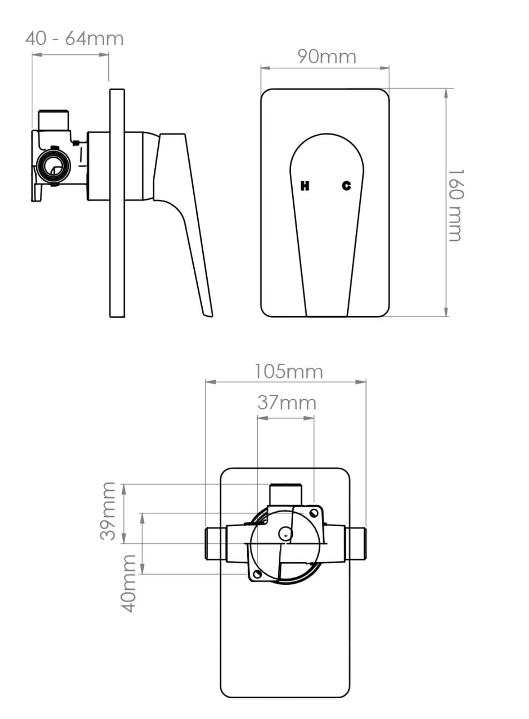 NORTH SHOWER MIXER - 4 COLOURS