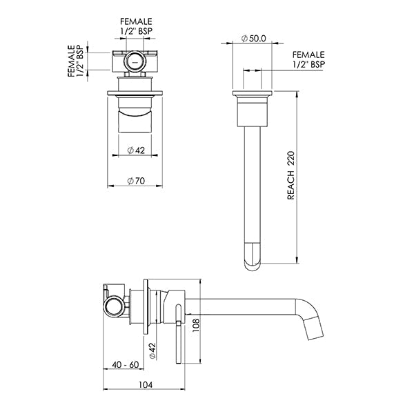 FELTON TATE WALL MOUNTED BASIN OR BATH MIXER - 10 COLOUR OPTIONS