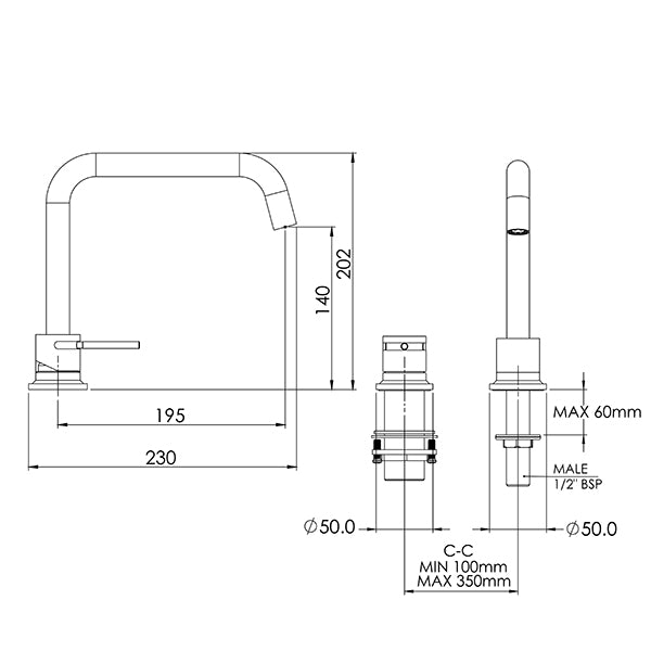 FELTON TATE 2TH DECK MOUNTED SINK MIXER - 6 COLOURS
