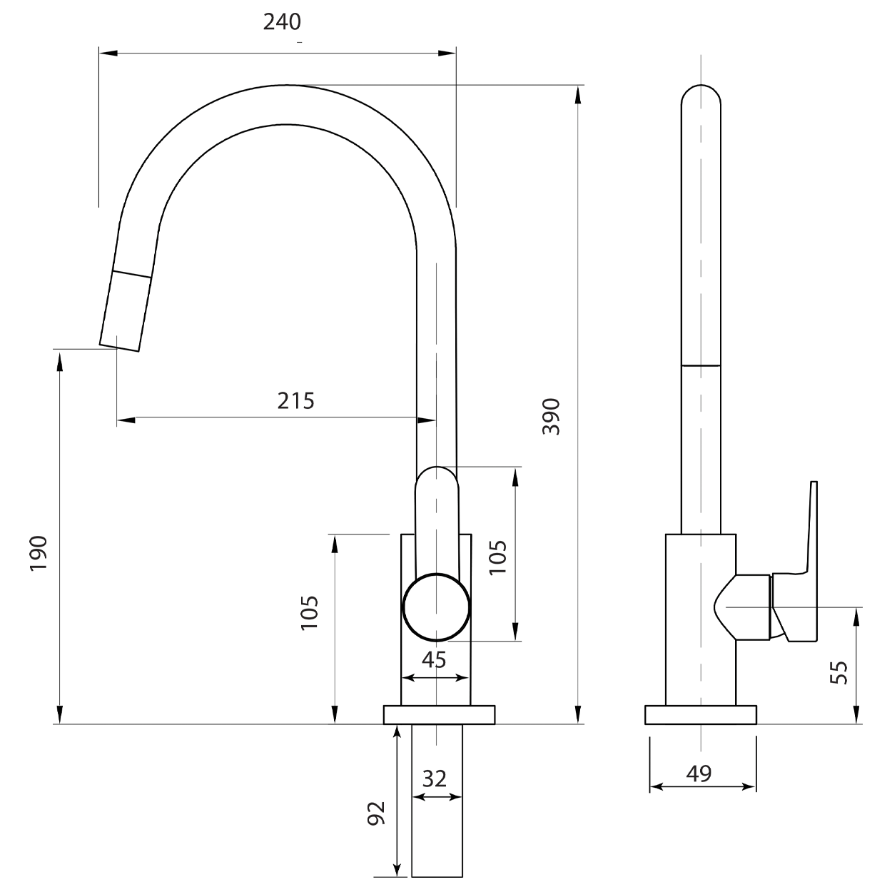 ELITE STAINLESS GOOSENECK MINIMAL PULLOUT SINK MIXER COLD START