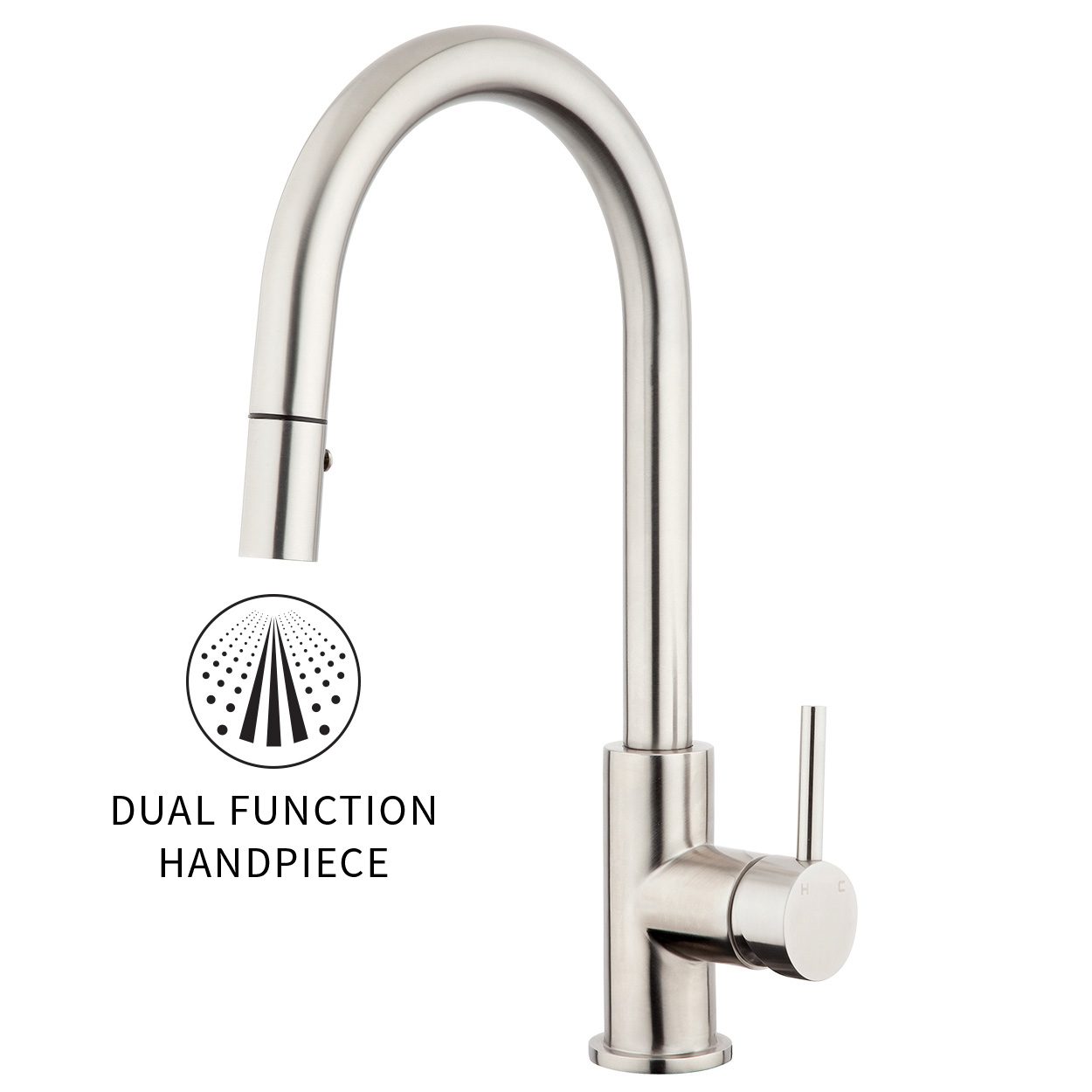 ELITE STAINLESS GOOSENECK MINIMAL PULLOUT SINK MIXER COLD START
