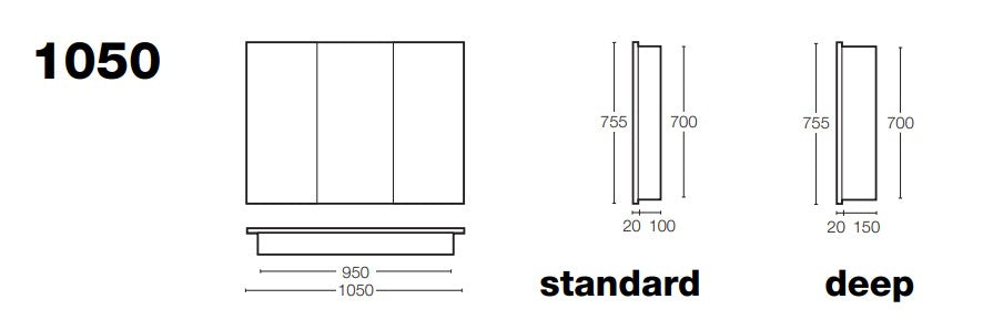 ST MICHEL DANTE DEEP PLUS MIRROR CABINET WHITE 1050MM