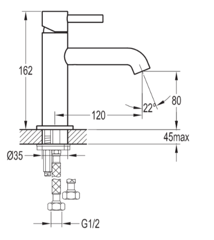 WATERWARE ELISA SLIM STANDARD BASIN MIXER CHROME