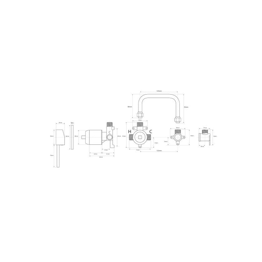 VODA STORM WALL MOUNTED BASIN MIXER - 5 COLOURS