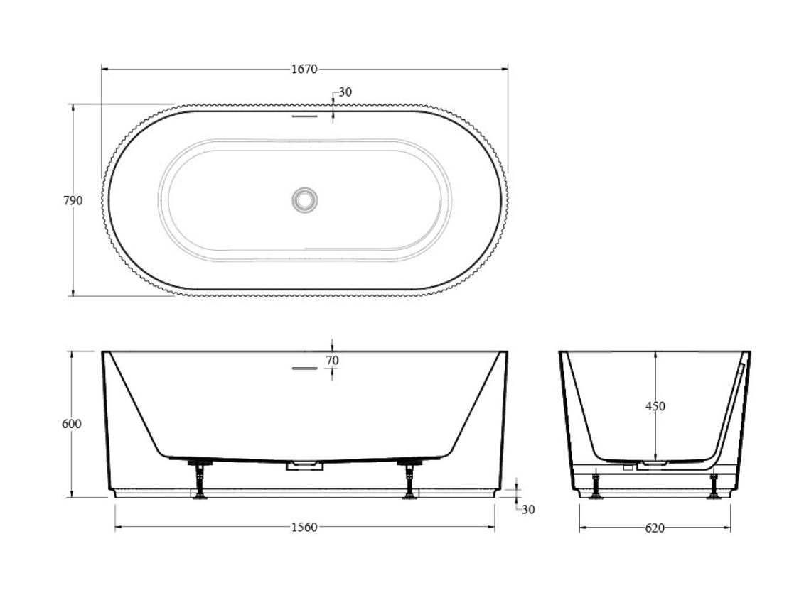 CODE ENDURA PIPER 1670 ACRYLIC FREESTANDING BATH
