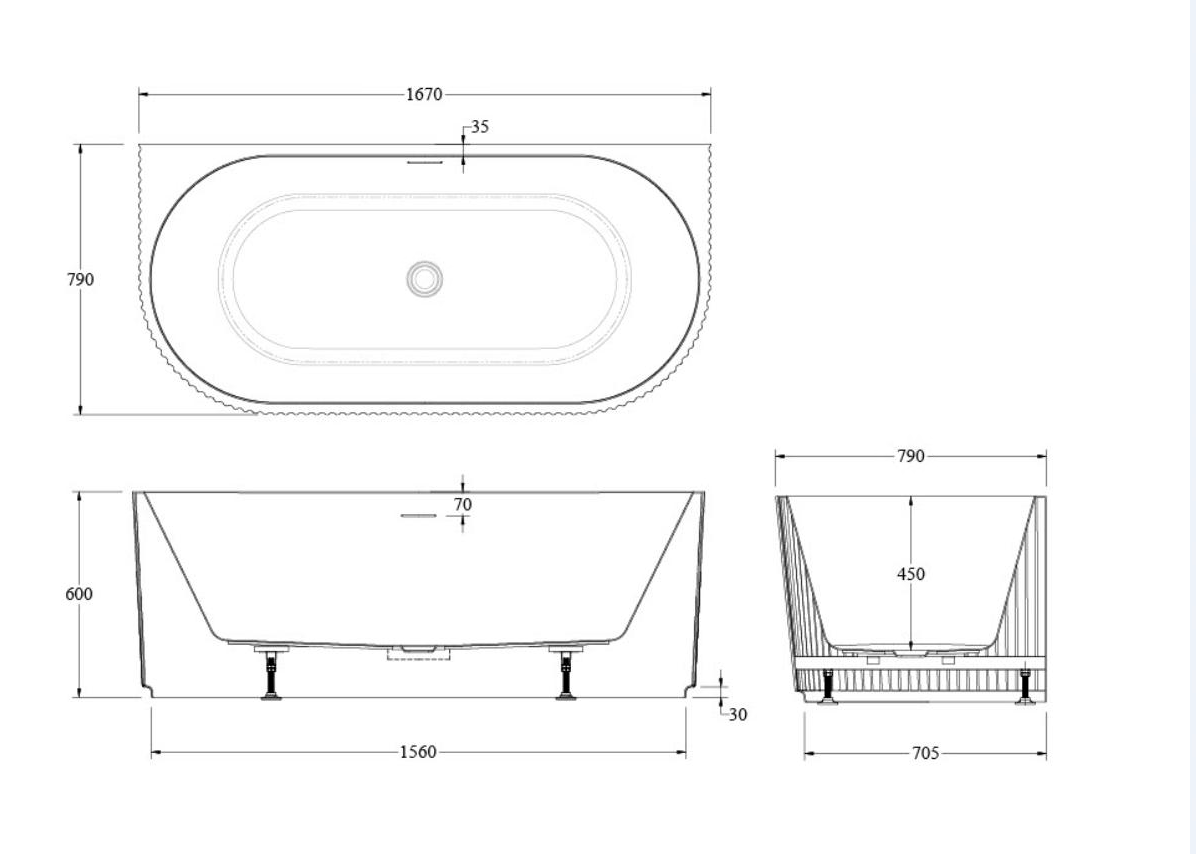 CODE ENDURA PIPER 1670 ACRYLIC BACK TO WALL BATH