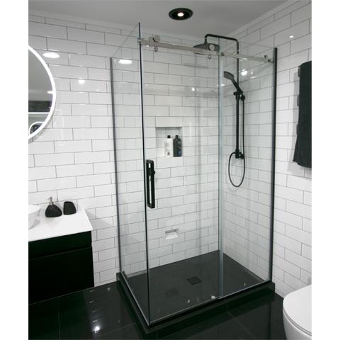 ELITE LUXURY 2 SIDED TILED CENTRE WASTE FRAMELESS SLIDING SHOWER KIT - 2 COLOURS